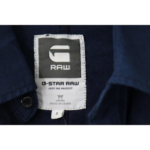 NWT G-Star RAW Shirt Mens Small Landoh Long Sleeve Button Up Dark Blue geometric - Picture 8 of 16